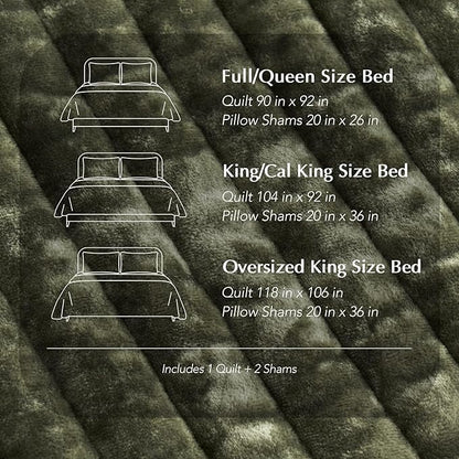 EVERGRACE Velvet Quilt Set California King 118'' x 106'', Luxurious Soft Striped Channel Bedding Set, Lightweight Velvet Comforter for All Season, Oversized Bedspread Coverlet w/ 2 Shams, Olive Green