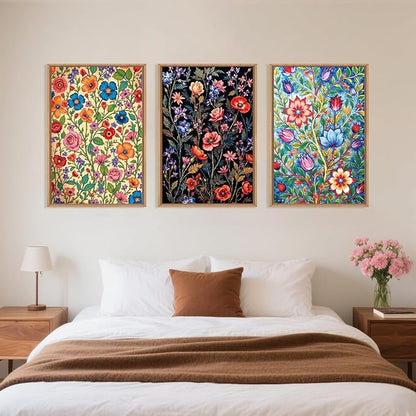 LHIUEM Large Vintage Botanical Flower Framed Canvas Wall Art,Abstract Colorful Wildflower Wall Decor,Rustic Bouquet Wall Painting,Poster Artwork for Living Room,Bedroom,Dining Room,Office -24"x36"x3