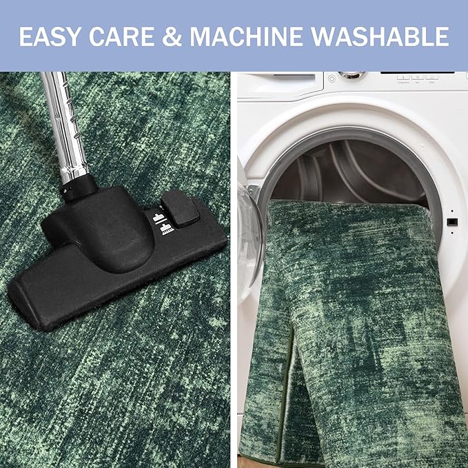 IOHOUZE Abstract Runner Rug 3x10 Ft Washable Runners for Hallways, Non Slip Kitchen Runner Printed Faux Wool Entryway Runner Indoor, Modern Abstract Floor Carpet for Hall Bedroom, Dark Green