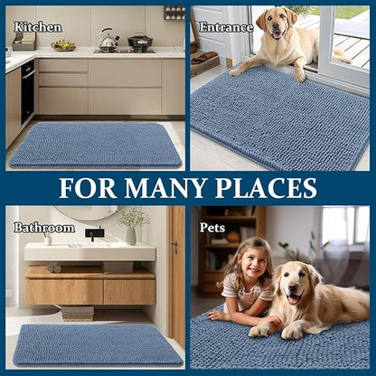 OLANLY Dog Door Mat for Muddy Paws 47x32, Absorbs Moisture and Dirt, Absorbent Non-Slip Washable Doormat, Quick Dry Chenille Mud Mat for Dogs, Entry Indoor Entryway Carpet for Inside Floor, Airy Blue