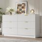 White 6 Drawer Dresser for Bedroom, 55" Wide Modern Chest of Drawers with Gold Metal Handles, Fluted Wood TV Stand for Living Room, Hallway