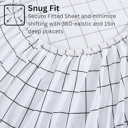 Casa Platino Bed Sheets California King Size, Pre-Washed Ultra Soft & Breathable California King Bed Sheets Set, 100% Hydro-Brushed Microfiber Cooling California King Sheets Deep Pocket - Windowpane