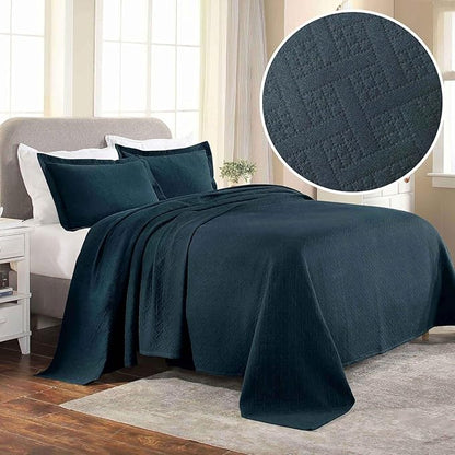 Superior 100% Cotton Basket Weave Bedspread with Shams, All-Season Premium Cotton Matelasse Jacquard Bedding, Quilted-Look Geometric Basket, Twin, Deep Sea