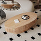 Oval Coffee Table with Storage, Modern Wooden Coffee Table with Solid Wood Veneered, Fluted Center Table Drum Tea Table for Living Room Apartment, 47.2''L×23.6''W×14.2''H