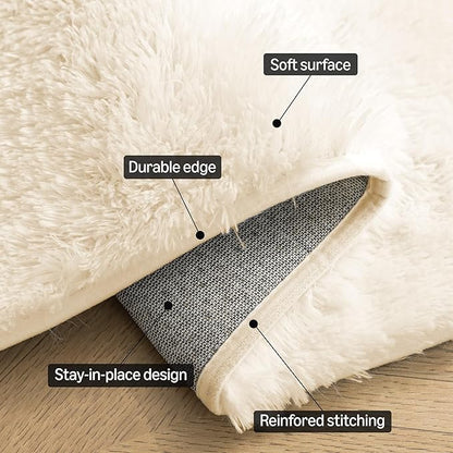 Amazon Basics Fluffy Washable Round Area Rug, Circle Shaggy Carpet for Living Room, Bedroom, Nursery, 8'R, Beige