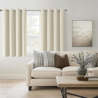 ChrisDowa 100% Blackout Birch Solid Curtains 54 Inches Long 2 Panels for Bedroom Living Room,Farmhouse Room Darkening Thermal Insulated Soundproof Grommet Top Window Treatment Drapes,52x54