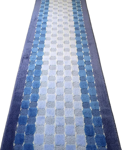Custom Length Hallway Runner Rug,Slip Resistant,Checkered Blue, 26 Inch X 9 feet, Sold and Priced Per Foot