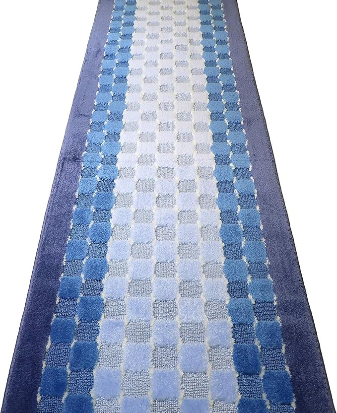 Custom Length Hallway Runner Rug,Slip Resistant,Checkered Blue, 26 Inch X 25 feet, Sold and Priced Per Foot