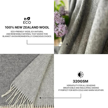New Zealand Virgin Wool Throw Blanket, Indoor & Outdoor, Soft Blanket with Fringes, 55 x 79 in (140 x 200 cm)
