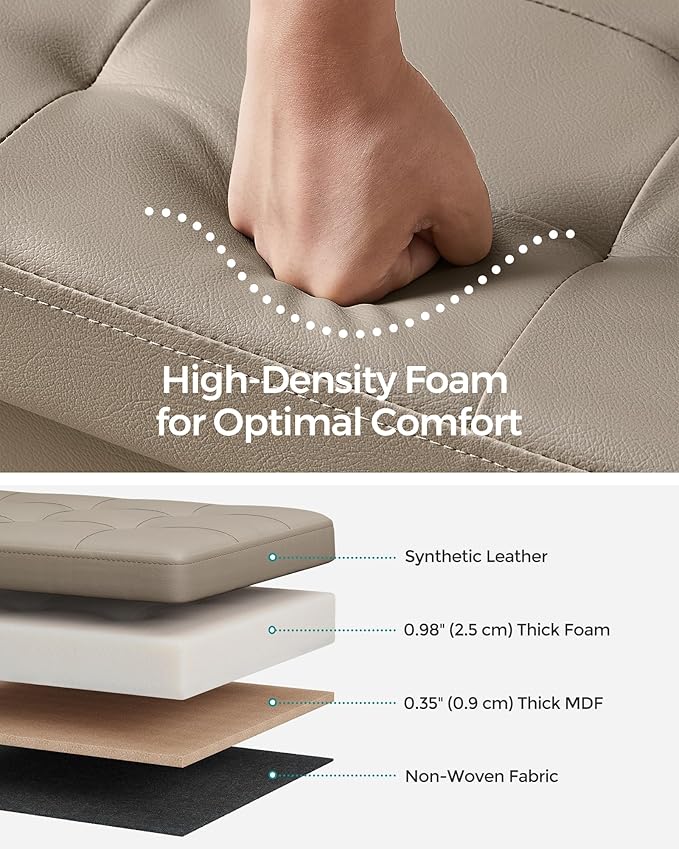 SONGMICS MAZIE Collection - 30 Inches Storage Ottoman Bench with Flipping Lid, Storage Chest Footstool, Load 660 lb, for Entryway, Living Room, Bedroom, Synthetic Leather, Camel Brown ULSF045K03