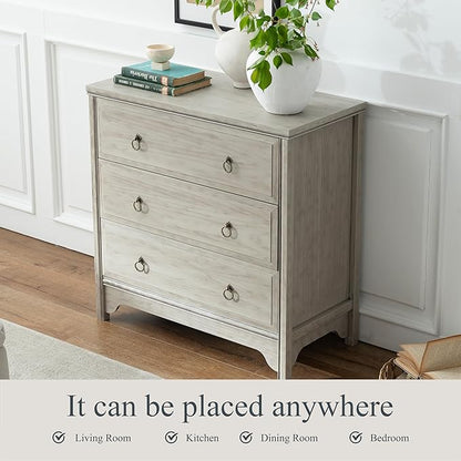 Chogori Solid Wood Dresser for Bedroom- Natural Wood Veneers & Water Based Paint Finished- Vintage Chests of Drawers, Small 3 Drawer Dresser (2, Antique Gray)