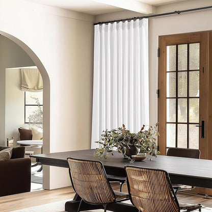 Pinch Pleated Extra Wide Linen Curtains 84 Inches Long for Patio Sliding Glass Door White 60 Inch Wide Pleated Drapes with Hooks Rings Neutral Semi Sheer 60x84 Curtain for Living Room 1 Panel