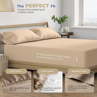 THREAD SPREAD 100% Cotton Sheets Twin Size - 400 Thread Count Cotton Bed Sheets Twin, 3 PC Set (Taupe), Luxury Soft, Breathable, Cooling, Sateen Weave 16" Deep Pocket Bedsheet for Dorm Rooms