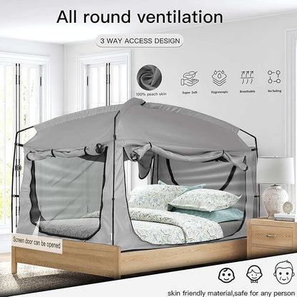 Bed Tent,Portable Privacy Sleeping Bed Canopy,Blackout 90% Drapes for Kids and Adult,Indoor Space Tent with Breathable Large Mesh Windows