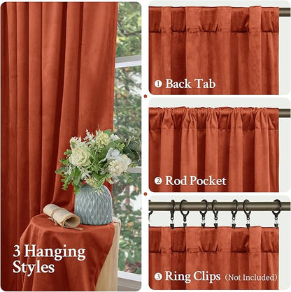 LAMIT Velvet Curtains 102 Inch for Living Room, Terracotta Thermal Room Darkening Panels Rustic Vintage Back Tab and Rod Pocket Drapes for Bedroom/Farmhouse/Dining Room, 2 Panels, 52 x 102 Inch