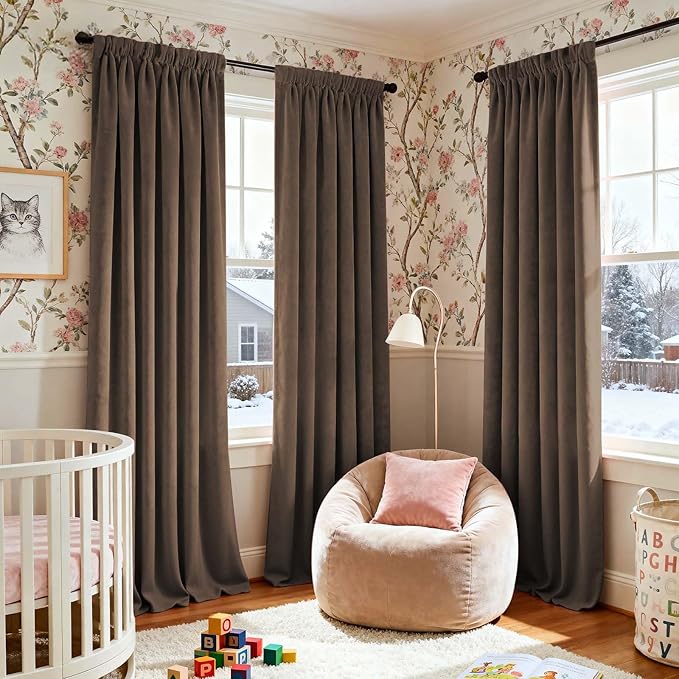 Lazzzy Dark Brown Velvet Curtains 108 Inches Long Blackout Thermal Insulated Blackout Lined Curtain Drapes Back Tab Window Treatments for Bedroom Living Room 2 Panels,52 x 108 Inch, Truffle