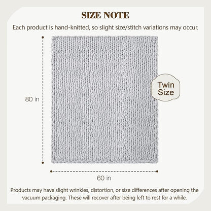 Carriediosa Chunky Knit Throw Blanket 60" X 80" Twin, 100% Hand Made Large Chenille Loop Yarn Soft Fluffy Throws for Couch Sofa Bed, Big Crochet Cozy Heavy Thick Cable Woven Blanket, Grey