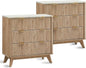 T4TREAM Fluted 3 Drawers Nightstand Set of 2, Oversized Extra Large Modern Side Table with Faux Marble Top, End Table Bedside for Bedroom, Living Room, Curved Profile Design, Natural Oak