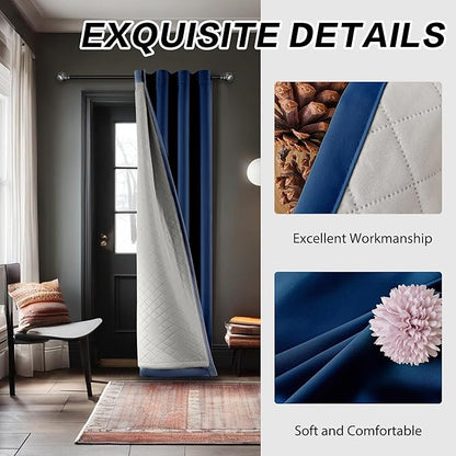 3-in-1 Heavy Winter Room Divider Curtains Grommet Design 100% Blackout Thermal Soundproof Curtains for Bedroom Living Room 1 Panel Navy Blue 50x80 Inches