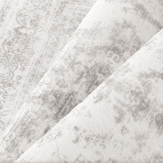 Runner Rug 2x10 Washable Light Gray Hallway Runner Vintage Boho Medallion Non Slip Grey Distressed Retro Carpet Indoor Low Pile Long Soft Rug for Kitchen Entryway Bedroom Bathroom Laundry