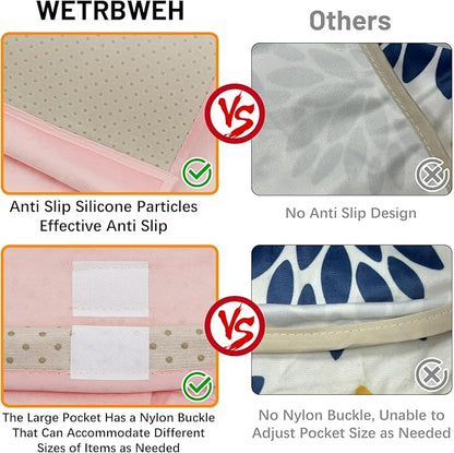 WETRBWEH Remote Control Holder for Armchair，Couch Caddy Organizer TV Remote Holder for Bed Storage 5 Pockets，Remote Caddy Bedside Organizer Bedside Table Organizer (Pink, 35"x12.4")