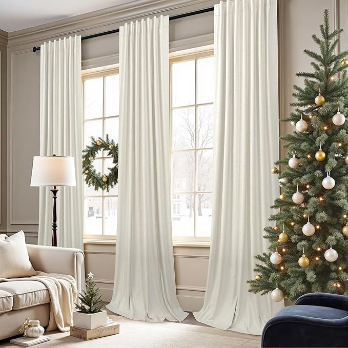 Bedroom Blackout Curtains 68 Inch Length 2 Panel Set Natural Linen Textured Cream Thermal Curtains for Summer Heat Living Room Darkening Pretty Custom Short Drapes for Basement Office Dining Room Kids