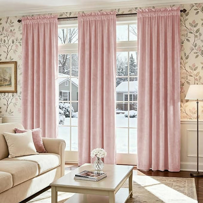 Lazzzy Velvet Blackout Curtains Thermal Insulated Room Window Drapes Super Soft Luxury Curtains for Living Room Bedroom Rod Pocket 2 Panels, Dusty Pink, 52" W x 90" L