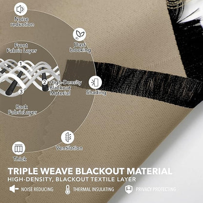 Deconovo Blackout Curtains, Thermal Insulated, W52 x L72 2 Panels, Back Tab, Machine Washable, Room-Darkening Drapes for Bedroom/Living Room Khaki