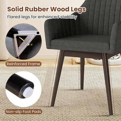 Giantex Upholstered Dining Chairs Set of 4, Mid Century Kitchen Chairs with Solid Wood Legs, Wrap-Around Backrest, Modern Accent Armchair for Living Room, Dining Room, Bedroom, Dark Grey