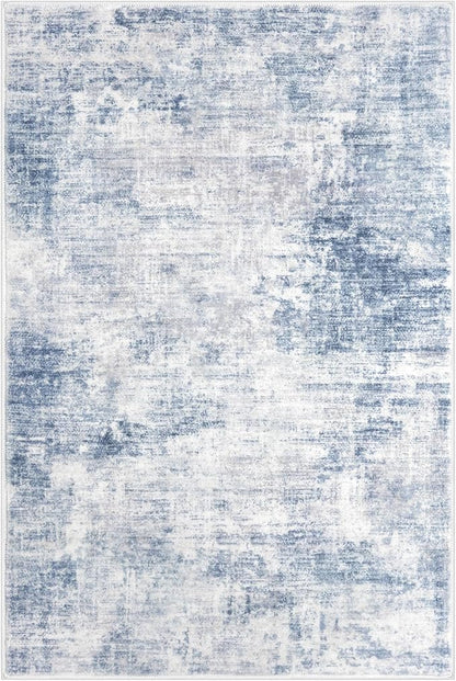 IOHOUZE Abstract Area Rug 3x5 Ft Washable Rugs for Entryway Indoor, Non Slip Kitchen Rug Printed Faux Wool Throw Rugs, Indoor Door Mat for Door Entrance Foyer Living Room, Light Blue White