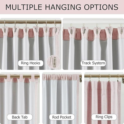 Vision Home Pink Linen Full Blackout Curtains 84 inch Length for Bedroom Living Room Darkening Soundproof Window Panels Thermal Insulated Rod Pocket Back Tab Farmhouse Drapes 56" Wx84 Lx2
