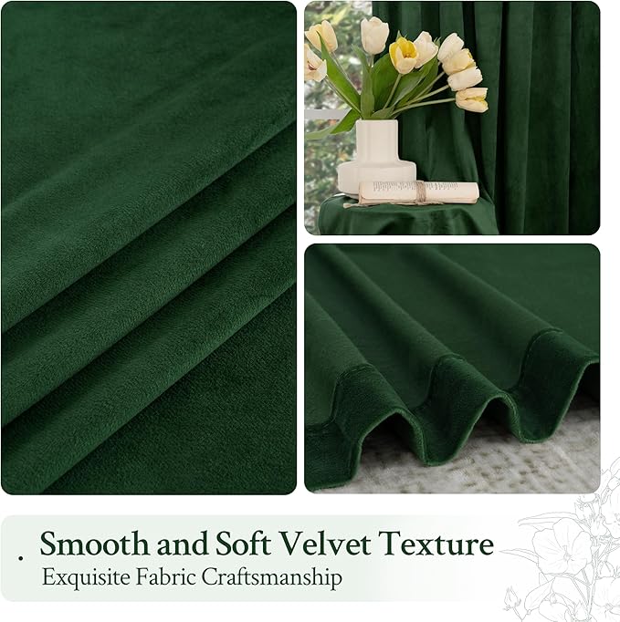 LAMIT Velvet 90 Inch Curtains for Living Room, Emerald Green Thermal Insulated Room Darkening Drapes Noise Reducing Back Tab and Rod Pocket Christmas Panels for Bedroom, Set of 2 Panels, 52 x 90 Inch