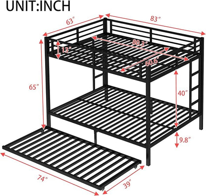 Upgraded Version Thicken Metal Heavy Duty Queen Over Queen Bunk Bed with Trundle, Best Modern Style Stronger BunkBed Frame Queen Size with Ladders for Adults, Easy Assembly (with Trundle)