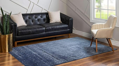 Unique Loom Del Mar Collection Area Rug - Jennifer (10' x 13' Rectangle, Blue/ Navy Blue)