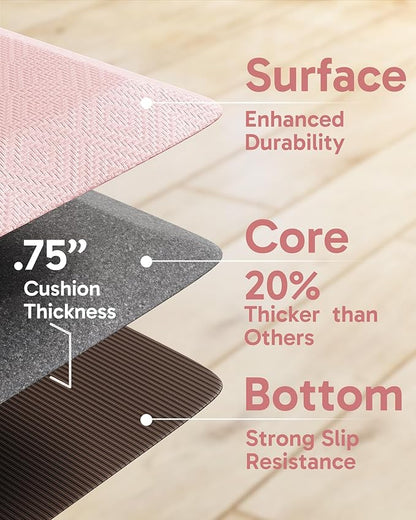 Ophanie Kitchen mats for Floor, 3/4 inch Thick, Kitchen Rugs, 20''x48'' Anti Fatigue Standing Cushioned Mat, Waterproof,Comfort Ergonomic mat for Office, Home, Sink, Pink Non-Slip Bottom