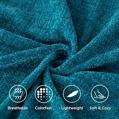 BATTILO HOME Teal Blue Throw Blanket for Couch, Bed, Sofa - Soft Cozy Chenille Throw Blanket with Fringe Tassels, Lightweight Turquoise Green Knit Throw for Home Decor, 50"x60"