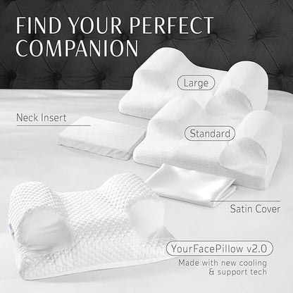 YourFacePillow- Back Sleeper Beauty Pillow, Cervical Neck Pillow, Patented Contour Memory Foam Pillow, Ergonomic Neck, Back and Shoulder Support. Back Sleeping Reduces Pressure on Skin - Large