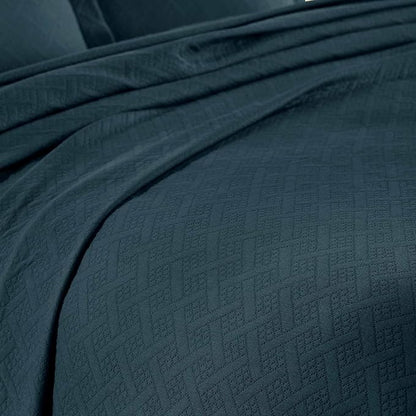 Superior 100% Cotton Basket Weave Bedspread with Shams, All-Season Premium Cotton Matelasse Jacquard Bedding, Quilted-Look Geometric Basket, Twin, Deep Sea