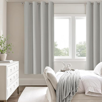 ChrisDowa 100% Blackout Light Grey Solid Curtains 72 Inches Long 2 Panels for Bedroom Living Room,Farmhouse Room Darkening Thermal Insulated Soundproof Grommet Top Window Treatment Drapes,52x72