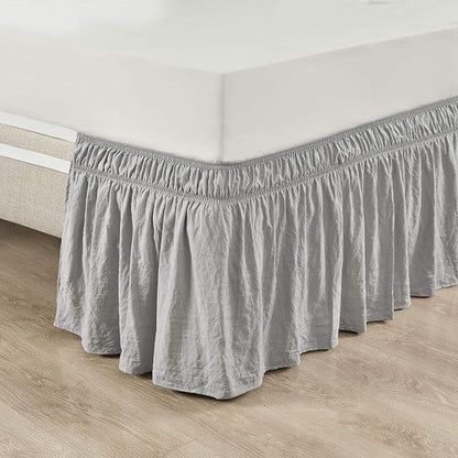 Lush Decor Ruched Ruffle Elastic Easy Wrap Around Bed Skirt Single Queen/King/Cal King Light Gray - Queen Bed Skirt - Dust Ruffle - Gray Bedskirts