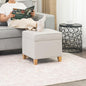 Adeco 17.5" Square Fabric Ottoman with Storage - Upholstered Cotton Linen Foot Rest - Flip Top Footstool with Sturdy Wood Legs, Small Cube Coffee Table Extra Seat for Living Room, Bedroom, White