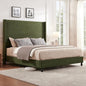 King Bed Frame with 65" Tall Headboard, Horizontal Fine Corduroy Bed Frame with Wingback, Upholstered Platform Bed, Vintage Solid Wood Gourd Legs, No Box Spring Needed, Green
