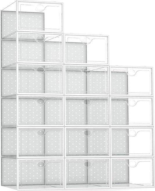 Pinkpum 15 Pack X-Large Shoe Storage Boxes Fit US Size 11, Shoe Organizer for Closet Clear Plastic Stackable Shoe Dispaly Case Holder Bins, Sneaker Storage for Sneakerheads White for Home and Family