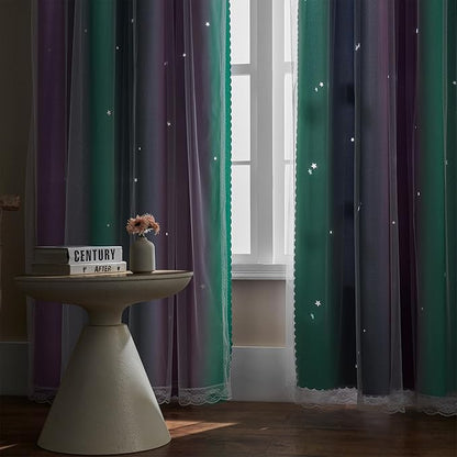 XiDi Curtains for Bedroom Decor, Rainbow Purplgreen grey34/54
