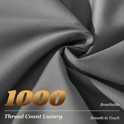 LBRO2M 1000 Thread Count 100% Cotton Sheets Set,Queen Size Bed Sheet 4 Piece Sets,Long Staple,16 Inches Deep Pocket,All Season,Bedding Super Soft Comforterble Breathable,Sateen (Dark Grey)