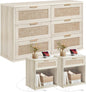 LEYAOYAO Rattan Dresser and Nightstand Sets 3 Piece, Boho Wood Dresser for Bedroom with 6 Drawers and Night Stand with Charging Station, Bedroom Furniture, Dressers & Chests of Drawers, Living Room
