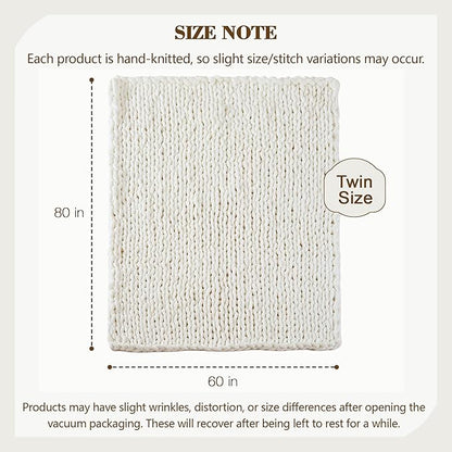 Carriediosa Chunky Knit Throw Blanket 60" X 80" Twin, 100% Hand Made Large Chenille Loop Yarn Soft Fluffy Throws for Couch Sofa Bed, Big Crochet Cozy Heavy Thick Cable Woven Blankets, Cream White