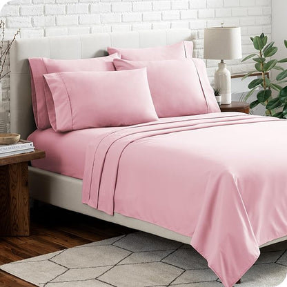 Bare Home Hotel Luxury Twin Sheet Set, Extra Soft - 4 Piece Set - Deep Pockets - Easy Fit - Cooling & Breathable - Wrinkle, Fade, Stain Resistant - Includes 2 Pillowcases (Twin, Light Pink)