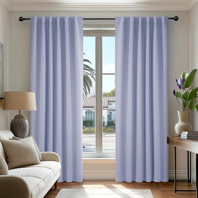 Deconovo Room Darkening Curtains Solid Back Tab and Rod Pocket Curtains Thermal Insulated Blackout Curtains for Office 52Wx95L Inch Light Purple Set of 2