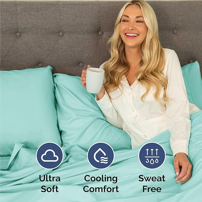 Twin 4 Piece Sheet Set - Cooling, Comfy & Breathable - Hotel Luxury Bedding, Includes Fitted Sheet for Women, Men, Kids and Teens - 1 Flat, 1 Fitted Sheet, 2 Pillowcases with Deep Pockets - Spa Blue